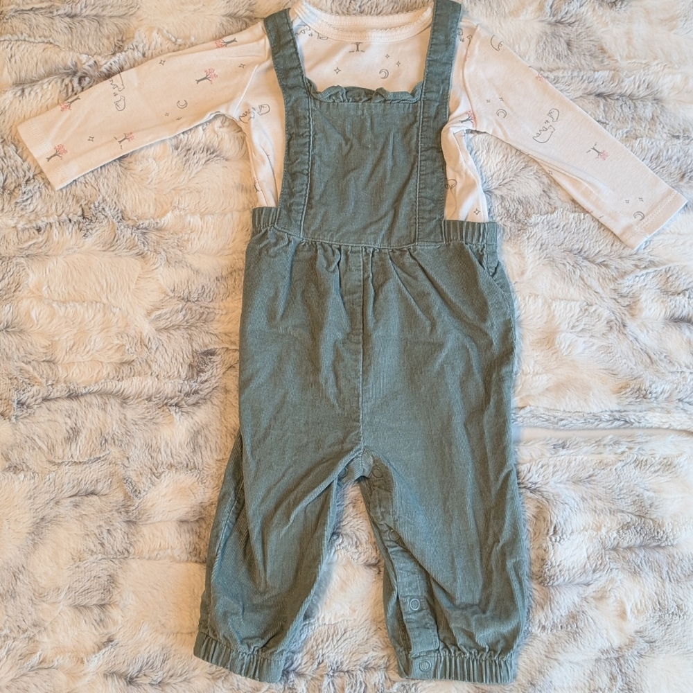 Carter's Polar Bear Sakura Tree Long Sleeve With Green Overalls 6 Months Baby